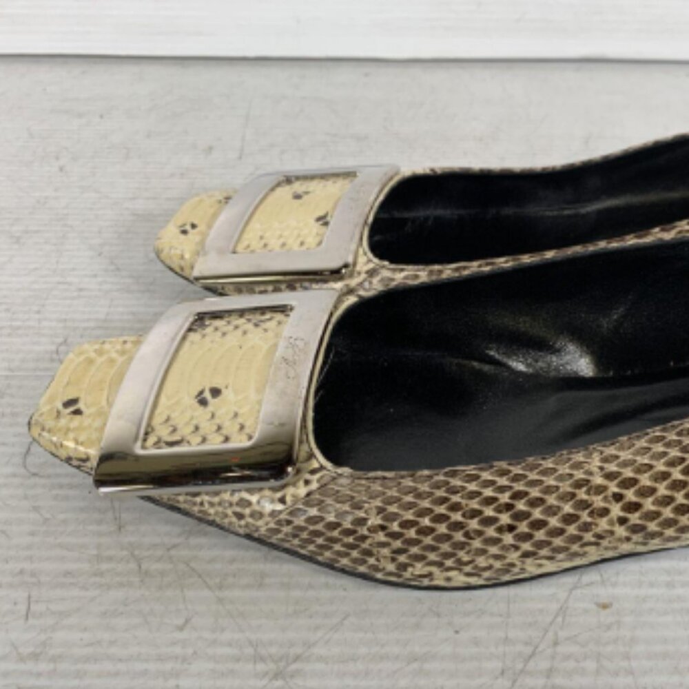 Roger Vivier Beige and Black Python Print Square Toe Flats Size 34.5 - Picture 4 of 10